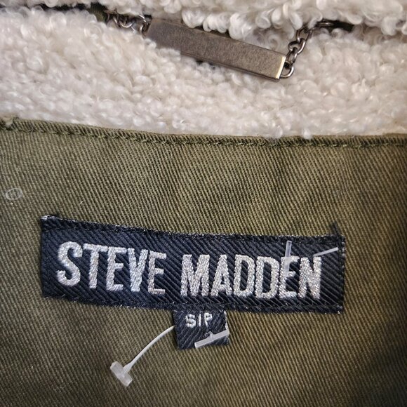 Steve Madden Jacket Coat Sm Army Green Zip Button Chore Sherpa Collar Pockets - Picture 9 of 13
